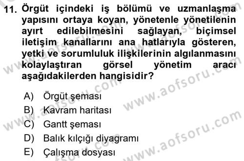 Yönetim Bilimi 1 Dersi 2022 - 2023 Yılı (Vize) Ara Sınavı 11. Soru