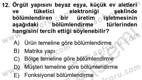 Yönetim Bilimi 1 Dersi 2022 - 2023 Yılı (Vize) Ara Sınavı 12. Soru