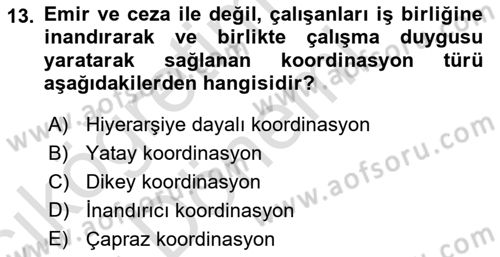 Yönetim Bilimi 1 Dersi 2022 - 2023 Yılı (Vize) Ara Sınavı 13. Soru