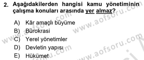 Yönetim Bilimi 1 Dersi Ara Sınavı Deneme Sınav Soruları 2. Soru