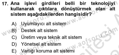 Yönetim Bilimi 1 Dersi 2022 - 2023 Yılı (Final) Dönem Sonu Sınav Soruları 17. Soru