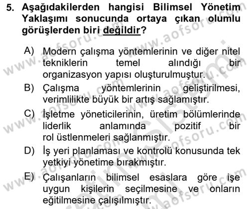 Yönetim Bilimi 1 Dersi 2022 - 2023 Yılı (Final) Dönem Sonu Sınav Soruları 5. Soru