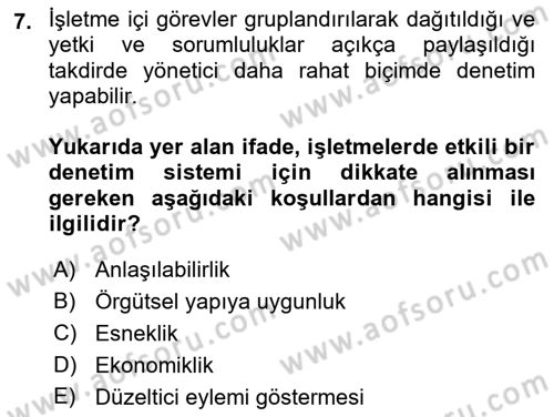 Yönetim Bilimi 1 Dersi 2022 - 2023 Yılı (Final) Dönem Sonu Sınav Soruları 7. Soru