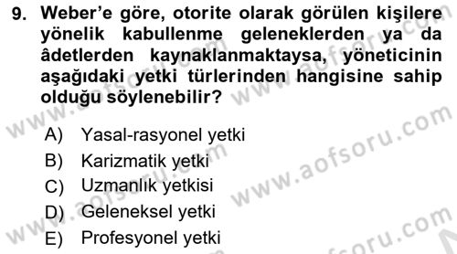 Yönetim Bilimi 1 Dersi 2022 - 2023 Yılı (Final) Dönem Sonu Sınav Soruları 9. Soru