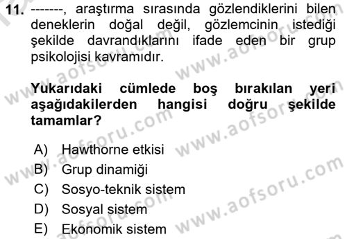 Yönetim Bilimi 1 Dersi 2022 - 2023 Yılı Yaz Okulu Sınav Soruları 11. Soru