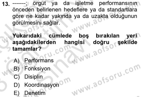 Yönetim Bilimi 1 Dersi 2022 - 2023 Yılı Yaz Okulu Sınav Soruları 13. Soru