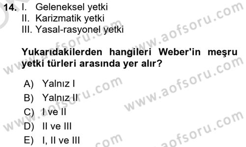 Yönetim Bilimi 1 Dersi 2022 - 2023 Yılı Yaz Okulu Sınav Soruları 14. Soru