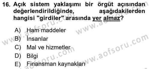 Yönetim Bilimi 1 Dersi 2022 - 2023 Yılı Yaz Okulu Sınav Soruları 16. Soru