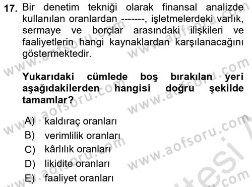 Yönetim Bilimi 1 Dersi 2022 - 2023 Yılı Yaz Okulu Sınav Soruları 17. Soru