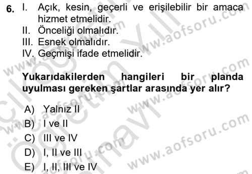 Yönetim Bilimi 1 Dersi 2022 - 2023 Yılı Yaz Okulu Sınav Soruları 6. Soru