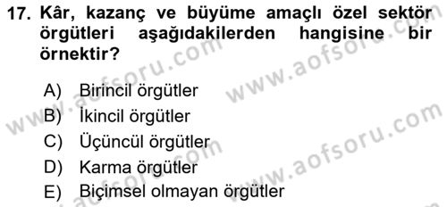 Yönetim Bilimi 1 Dersi 2023 - 2024 Yılı (Vize) Ara Sınavı 17. Soru