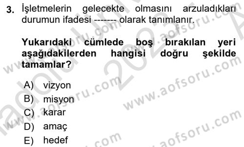 Yönetim Bilimi 1 Dersi Ara Sınavı Deneme Sınav Soruları 3. Soru