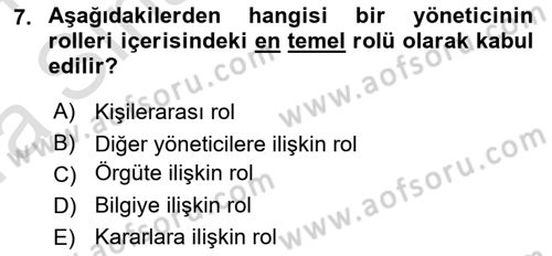 Yönetim Bilimi 1 Dersi Ara Sınavı Deneme Sınav Soruları 7. Soru