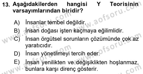 Yönetim Bilimi 1 Dersi 2023 - 2024 Yılı (Final) Dönem Sonu Sınavı 13. Soru