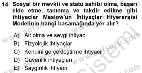 Yönetim Bilimi 1 Dersi 2023 - 2024 Yılı (Final) Dönem Sonu Sınav Soruları 14. Soru
