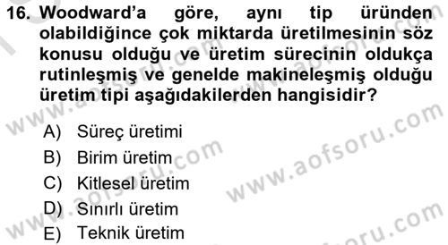 Yönetim Bilimi 1 Dersi 2023 - 2024 Yılı (Final) Dönem Sonu Sınavı 16. Soru