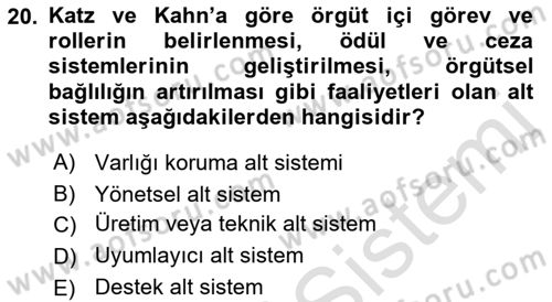 Yönetim Bilimi 1 Dersi 2023 - 2024 Yılı (Final) Dönem Sonu Sınav Soruları 20. Soru
