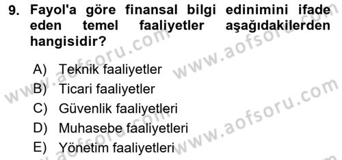 Yönetim Bilimi 1 Dersi 2023 - 2024 Yılı (Final) Dönem Sonu Sınav Soruları 9. Soru