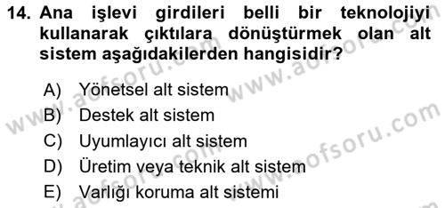 Yönetim Bilimi 1 Dersi 2023 - 2024 Yılı Yaz Okulu Sınav Soruları 14. Soru