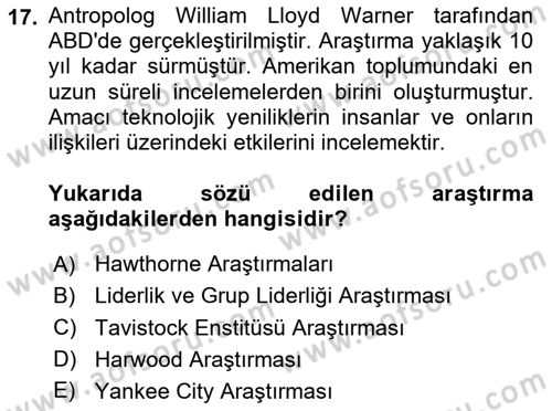 Yönetim Bilimi 1 Dersi 2023 - 2024 Yılı Yaz Okulu Sınav Soruları 17. Soru