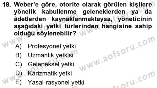 Yönetim Bilimi 1 Dersi 2023 - 2024 Yılı Yaz Okulu Sınav Soruları 18. Soru