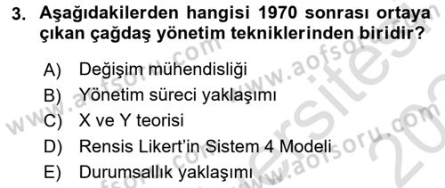 Yönetim Bilimi 1 Dersi 2023 - 2024 Yılı Yaz Okulu Sınav Soruları 3. Soru