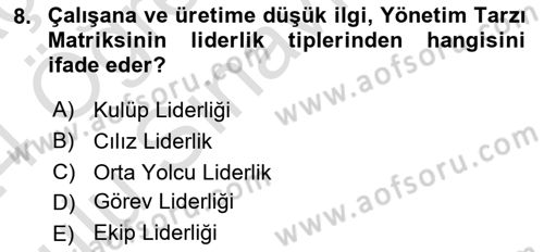 Yönetim Bilimi 1 Dersi 2023 - 2024 Yılı Yaz Okulu Sınav Soruları 8. Soru