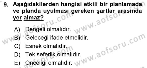 Yönetim Bilimi 1 Dersi 2023 - 2024 Yılı Yaz Okulu Sınav Soruları 9. Soru