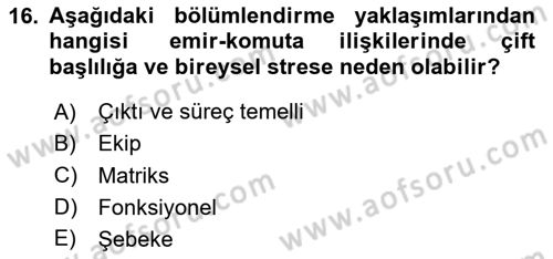 Yönetim Bilimi 1 Dersi 2024 - 2025 Yılı (Vize) Ara Sınav Soruları 16. Soru