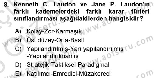 Yönetim Bilimi 1 Dersi 2024 - 2025 Yılı (Vize) Ara Sınav Soruları 8. Soru