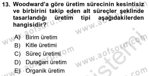 Yönetim Bilimi 1 Dersi 2024 - 2025 Yılı (Final) Dönem Sonu Sınav Soruları 13. Soru