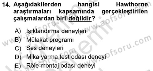 Yönetim Bilimi 1 Dersi 2024 - 2025 Yılı (Final) Dönem Sonu Sınav Soruları 14. Soru