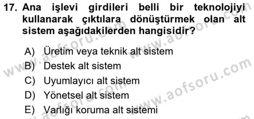 Yönetim Bilimi 1 Dersi 2024 - 2025 Yılı (Final) Dönem Sonu Sınav Soruları 17. Soru