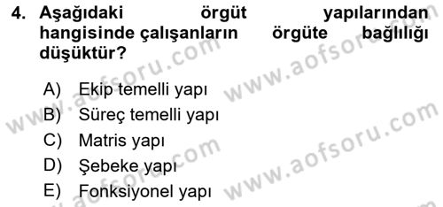 Yönetim Bilimi 1 Dersi 2024 - 2025 Yılı (Final) Dönem Sonu Sınav Soruları 4. Soru
