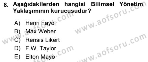 Yönetim Bilimi 1 Dersi 2024 - 2025 Yılı (Final) Dönem Sonu Sınav Soruları 8. Soru