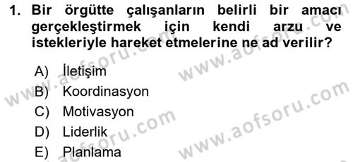 Yönetim Bilimi 1 Dersi 2024 - 2025 Yılı Yaz Okulu Sınav Soruları 1. Soru