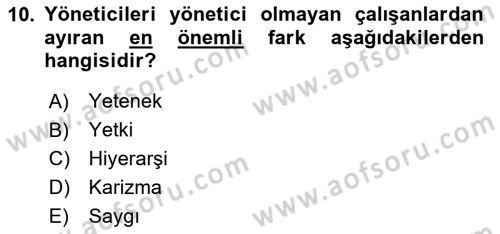 Yönetim Bilimi 1 Dersi 2024 - 2025 Yılı Yaz Okulu Sınav Soruları 10. Soru