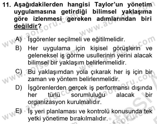 Yönetim Bilimi 1 Dersi 2024 - 2025 Yılı Yaz Okulu Sınav Soruları 11. Soru