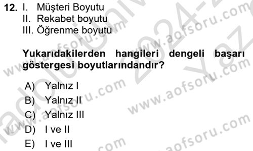 Yönetim Bilimi 1 Dersi 2024 - 2025 Yılı Yaz Okulu Sınav Soruları 12. Soru