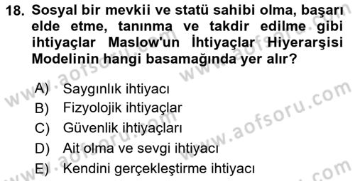 Yönetim Bilimi 1 Dersi 2024 - 2025 Yılı Yaz Okulu Sınav Soruları 18. Soru