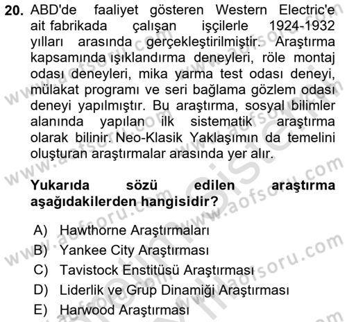 Yönetim Bilimi 1 Dersi 2024 - 2025 Yılı Yaz Okulu Sınav Soruları 20. Soru