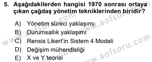 Yönetim Bilimi 1 Dersi 2024 - 2025 Yılı Yaz Okulu Sınav Soruları 5. Soru
