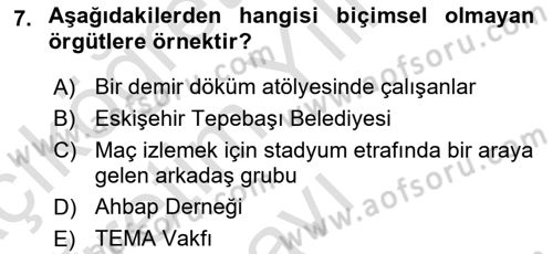 Yönetim Bilimi 1 Dersi 2024 - 2025 Yılı Yaz Okulu Sınav Soruları 7. Soru
