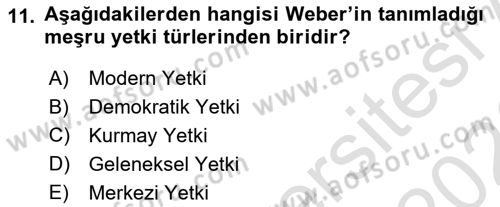 Yönetim Bilimi 1 Dersi 2025 - 2026 Yılı (Final) Dönem Sonu Sınav Soruları 11. Soru
