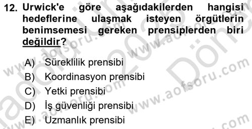 Yönetim Bilimi 1 Dersi 2025 - 2026 Yılı (Final) Dönem Sonu Sınav Soruları 12. Soru
