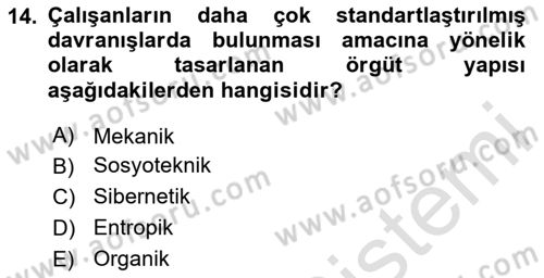 Yönetim Bilimi 1 Dersi 2025 - 2026 Yılı (Final) Dönem Sonu Sınav Soruları 14. Soru