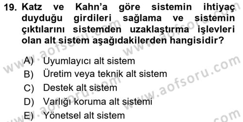 Yönetim Bilimi 1 Dersi 2025 - 2026 Yılı (Final) Dönem Sonu Sınav Soruları 19. Soru