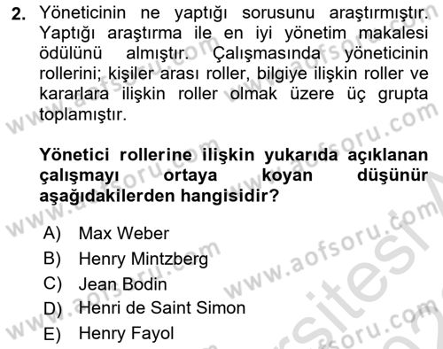 Yönetim Bilimi 1 Dersi 2025 - 2026 Yılı (Final) Dönem Sonu Sınav Soruları 2. Soru