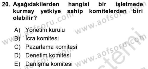 Yönetim Bilimi 1 Dersi 2025 - 2026 Yılı (Final) Dönem Sonu Sınav Soruları 20. Soru