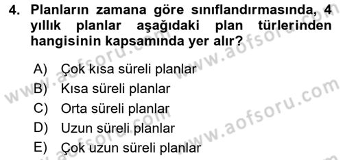 Yönetim Bilimi 1 Dersi 2025 - 2026 Yılı (Final) Dönem Sonu Sınav Soruları 4. Soru